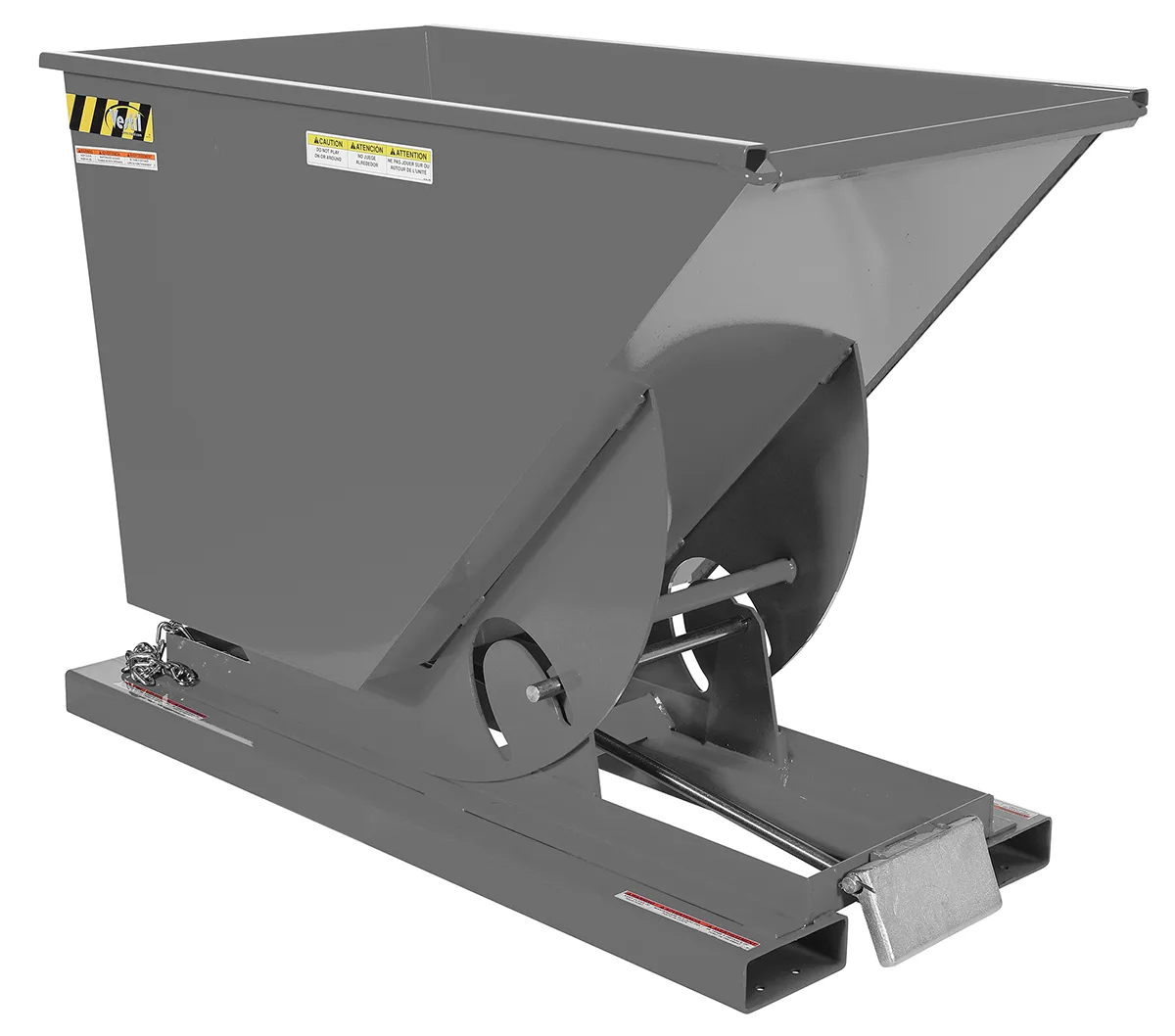 Vestil D-75-HD-GY-SG d style - self-dumping steel hoppers with bumper release
