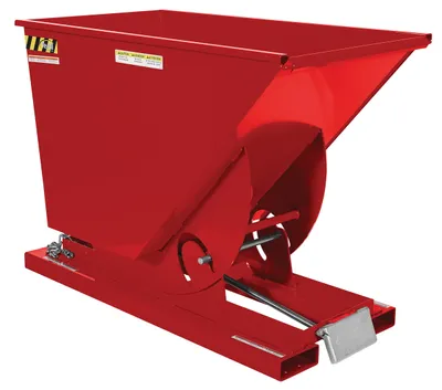 Vestil Steel Light Duty Self Dumping Hopper 3/4 Cubic Yard 2000 Lb. Capacity Soda Red