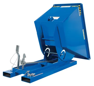 Vestil D-75-MD d style - self-dumping steel hoppers with bumper release shown from an alternate angle