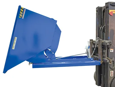 Vestil D-75-MD d style - self-dumping steel hoppers with bumper release shown from an alternate angle