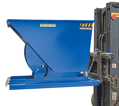 Vestil D-75-MD d style - self-dumping steel hoppers with bumper release shown from an alternate angle