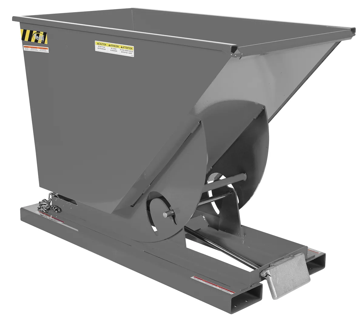 Vestil D-75-MD-GY-SG d style - self-dumping steel hoppers with bumper release