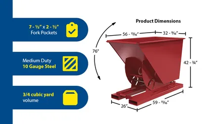 Vestil D-75-MD-NB-SR d-style hoppers, no bump & dump feature highlights