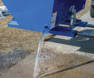 Vestil D-DPLG-2 d style - self-dumping steel hoppers with bumper release shown from an alternate angle