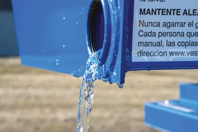 Vestil D-DPLG-2 d style - self-dumping steel hoppers with bumper release shown from an alternate angle