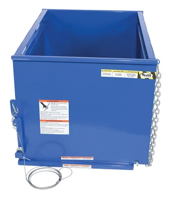 Vestil DBH-100-3 drop bottom hopper shown from an alternate angle