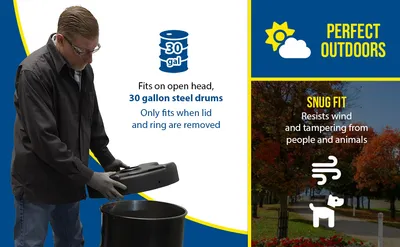 Vestil DC-P-30-CANF-BK recycling lid feature highlights