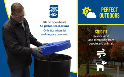Vestil DC-P-55-CAN-BU recycling lid feature highlights