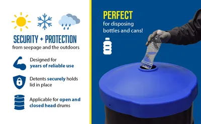 Vestil DC-P-55-CAN-UF-BU recycling lid feature highlights