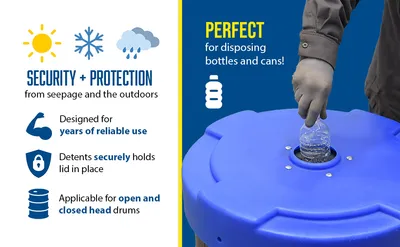 Vestil DC-P-55-CANF-BU recycling lid feature highlights