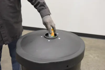 Vestil DC-P-55-CANF-UF-BK recycling lid shown from an alternate angle