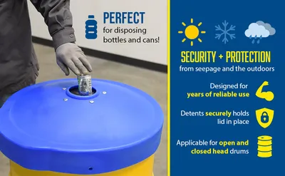 Vestil DC-P-55-CANF-UF-BU recycling lid feature highlights