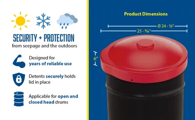 Vestil DC-P-55-UF-RD drum cover feature highlights