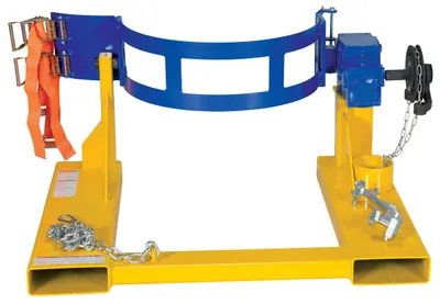 Vestil DCR-205-20 fork truck drum carrier rotator shown from an alternate angle