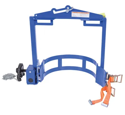 Vestil DCT-2000 hoist mounted drum carrier rotator shown from an alternate angle