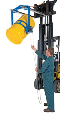 Vestil DCT-2000 hoist mounted drum carrier rotator shown from an alternate angle