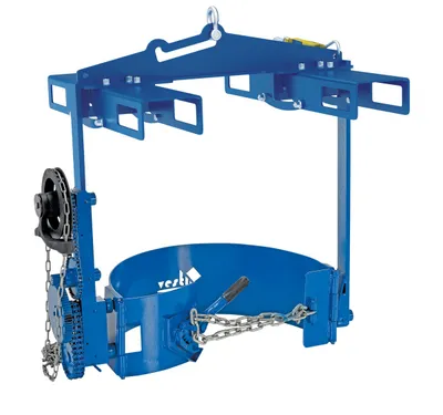 Vestil Steel Hoist Mounted Drum Carrier/Rotator with Four Way Pocket 55 Gallon 1500 Lb. Capacity Blue