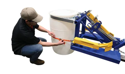 Vestil DFDL-3 deluxe combination fork mounted drum lifter shown from an alternate angle
