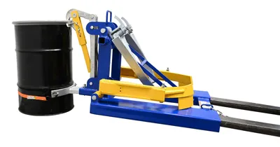 Vestil DFDL-3 deluxe combination fork mounted drum lifter shown from an alternate angle