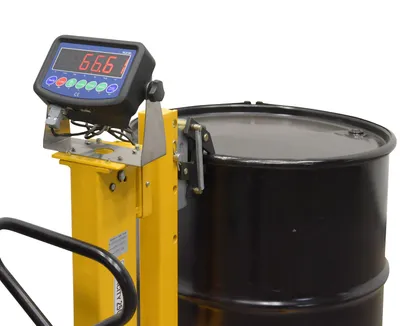 Vestil DRUM-55-SCL ergonomic drum truck with scale shown from an alternate angle