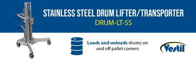 Vestil DRUM-LT-SS stainless steel drum lifter transporter feature highlights