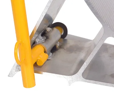 Vestil EALUM-7-H-FL ergo-handle wheel chock shown from an alternate angle