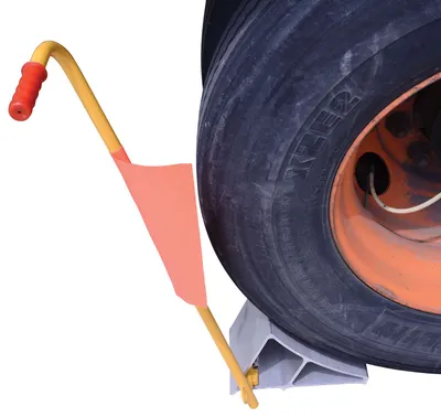 Vestil EALUM-7-H-FL ergo-handle wheel chock shown from an alternate angle