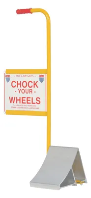 Vestil Aluminum Wheel Chock with Handle and Sign 7-11/16 In. x 20-11/16 In. x 37-1/16 In. Silver/Yellow