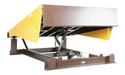 Vestil Steel Electric Hydraulic Dock Leveler 74"W x 86"L x 224"D Pit Dimensions, 20000 Lb. Capacity Brown/Yellow