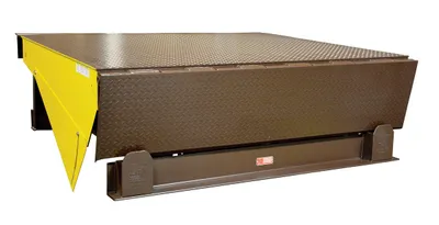Vestil Steel Electric Hydraulic Dock Leveler 86"W x 110"L x 24"D Pit Dimensions, 50000 Lb. Capacity Brown/Yellow