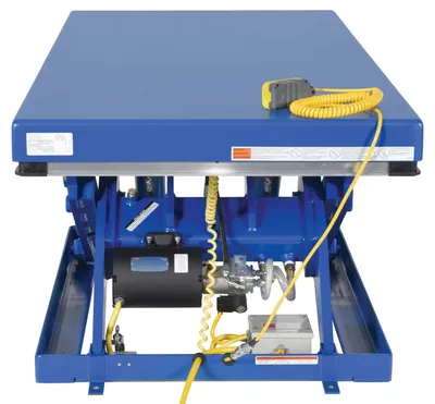 Vestil EHLT-3672-8-44 electric hydraulic scissor lift table shown from an alternate angle