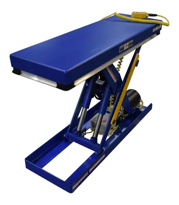 Vestil Steel Electric Hydraulic Narrow Scissor Lift Table 16 In. x 48 In. 1000 Lb. Capacity Blue
