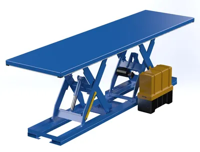 Vestil Steel Electric Hydraulic Tandem Lift Table 48 In. x 180 In. 2000 Lb. Capacity Blue