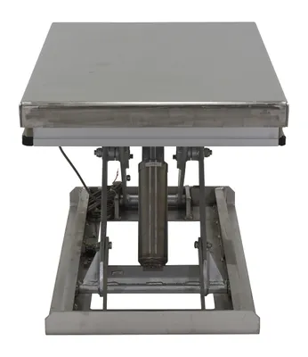 Vestil EHLT-WS-2436-PSS work station electric hydraulic scissor table shown from an alternate angle