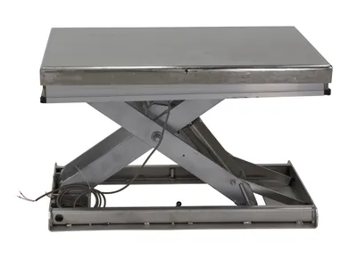 Vestil EHLT-WS-2436-PSS work station electric hydraulic scissor table shown from an alternate angle