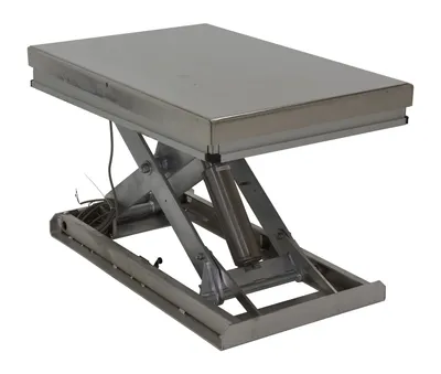 Vestil Partially Stainless Steel Work Station Electric Hydraulic Scissor Table 40 In. x 48 In. 1500 Lb. Capacity Yellow