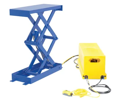 Vestil Steel Double Leg Shorty Scissor Lift Table 12 In. x 28 In. 500 Lb. Capacity Blue