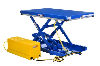 Vestil Steel Low Profile Electric Hydraulic Scissor Lift Table 39 In. Height 1000 Lb. Capacity Blue