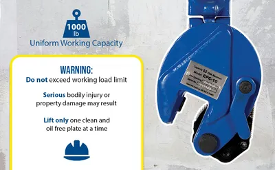 Vestil EPC-10 vertical plate clamp feature highlights