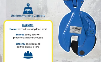 Vestil EPC-20 vertical plate clamp feature highlights