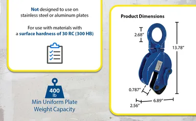 Vestil EPC-20 vertical plate clamp feature highlights