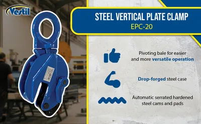 Vestil EPC-20 vertical plate clamp feature highlights