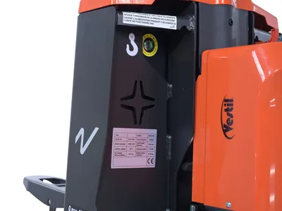 Vestil EPT-2745-33-PWB fully powered electric pallet truck shown from an alternate angle