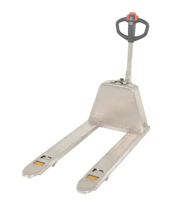 Vestil Stainless Steel Fully Electric Pallet Truck 27 In. x 63-1/2 In. 3,000 Lb. Capacity Silver