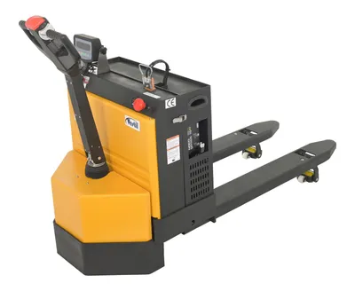Vestil EPT-2748-45-SCL electric pallet trucks with scale shown from an alternate angle