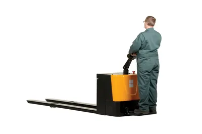 Vestil EPT-2796-45 fully powered electric pallet truck shown from an alternate angle