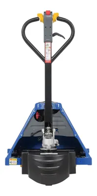 Vestil EPT-S-2748-40 economy semi-automatic electric pallet truck shown from an alternate angle