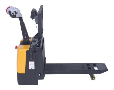 Vestil EPT-SF-1240-26-SCL single fork electric pallet truck w scale shown from an alternate angle