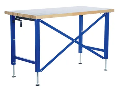 Vestil Steel/Wood Manual Adjustable Ergonomic Work Bench 60 In. x 30 In. 750 Lb. Capacity Blue/Tan