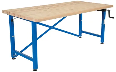 Vestil Steel/Wood Manual Adjustable Ergonomic Work Bench 72 In. x 36 In. 750 Lb. Capacity Blue/Tan